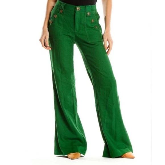 Corey Lynn Calter Pants - Corey Lynn Calter Green Sailor Flare Pants Size 4 Retro Nautical Wide Leg